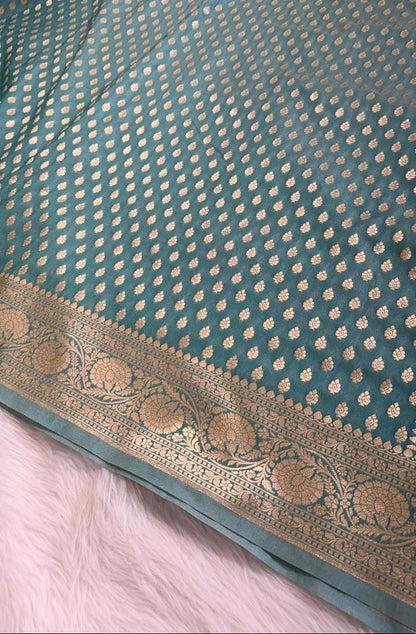 Sea Green Semisilk Banarasi Saree