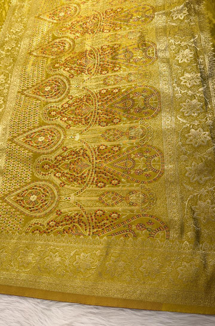 Mehendi Green Satin Banarasi Saree