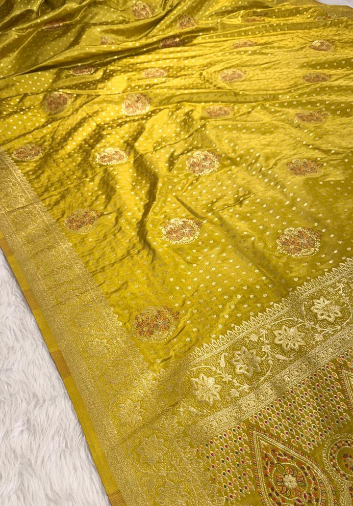 Mehendi Green Satin Banarasi Saree