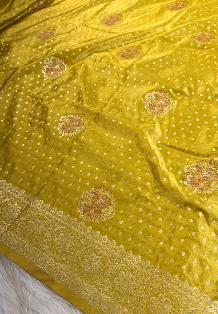 Mehendi Green Satin Banarasi Saree