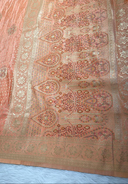 Peach Satin Banarasi Saree