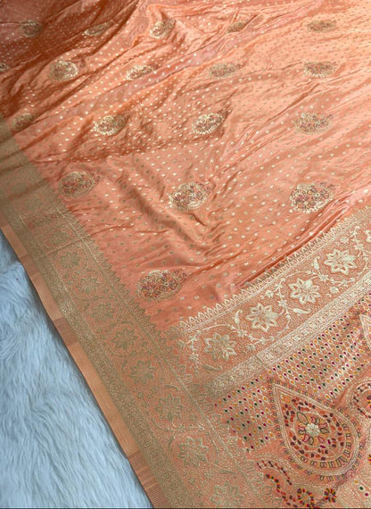 Peach Satin Banarasi Saree