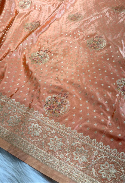 Peach Satin Banarasi Saree