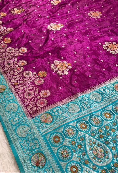 Purple Satin Banarasi Saree