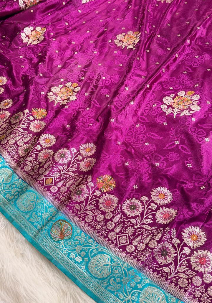 Purple Satin Banarasi Saree