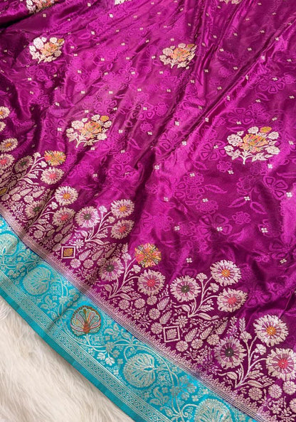 Purple Satin Banarasi Saree