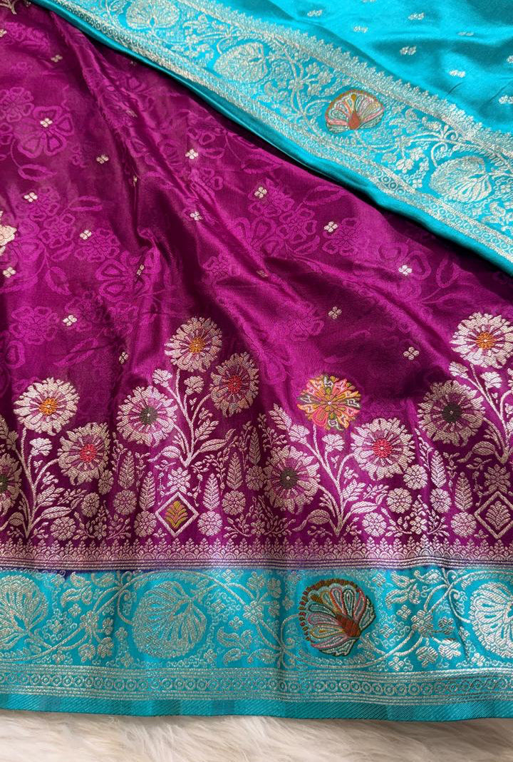 Purple Satin Banarasi Saree