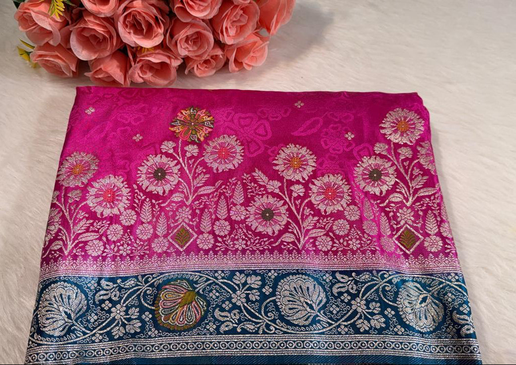 Rani Pink Satin Banarasi Saree
