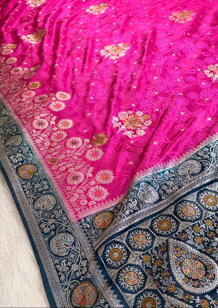 Rani Pink Satin Banarasi Saree