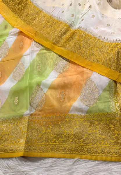 White Semisilk Banarasi Saree