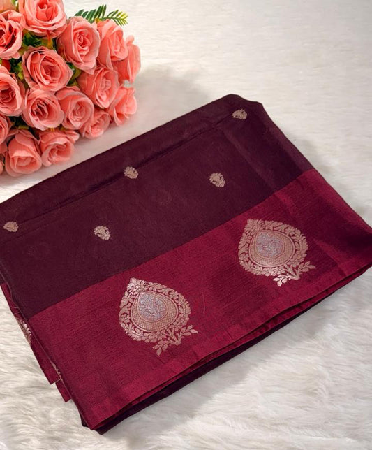 Maroon Raw Mango Banarasi Saree