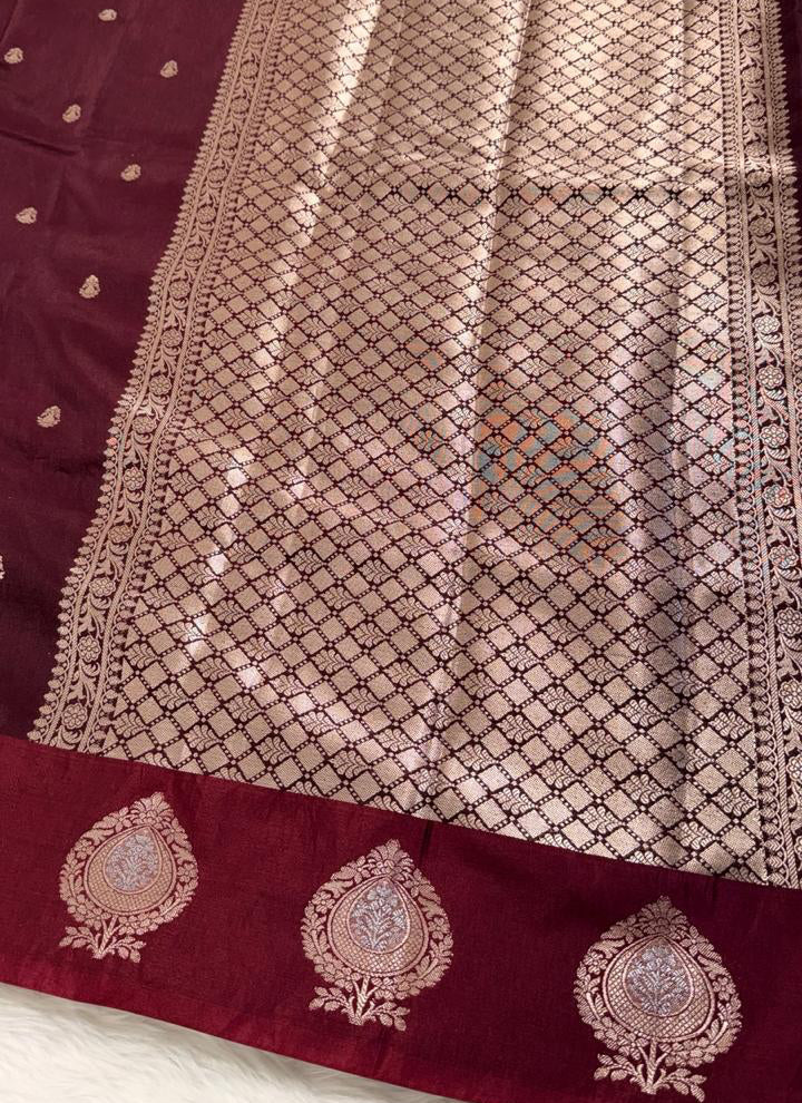 Maroon Raw Mango Banarasi Saree