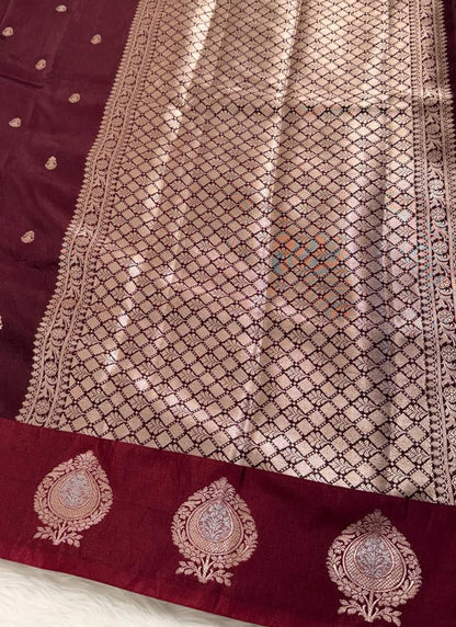 Maroon Raw Mango Banarasi Saree