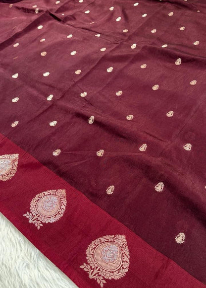 Maroon Raw Mango Banarasi Saree