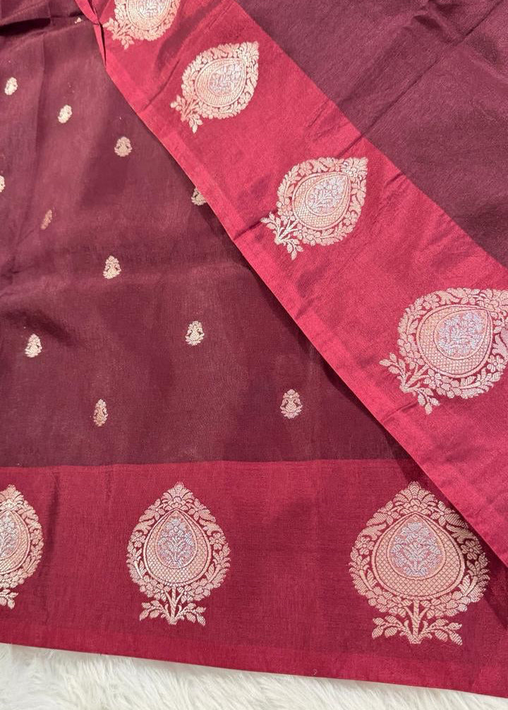 Maroon Raw Mango Banarasi Saree