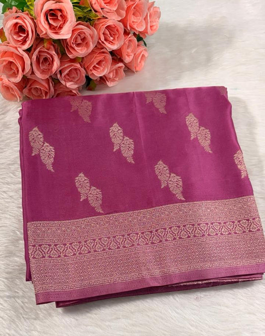 Onion Pink Satin Banarasi Saree