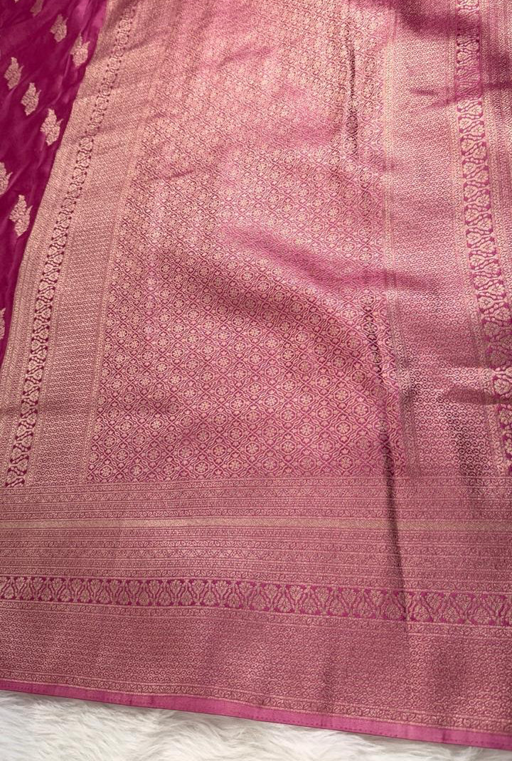 Onion Pink Satin Banarasi Saree