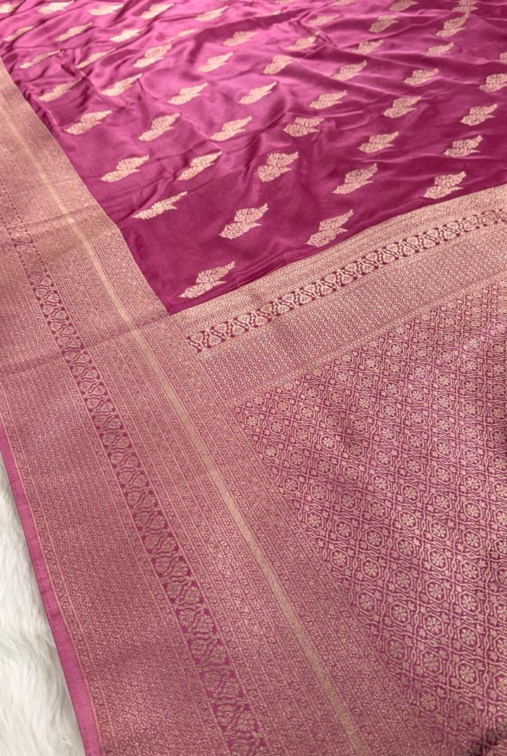 Onion Pink Satin Banarasi Saree