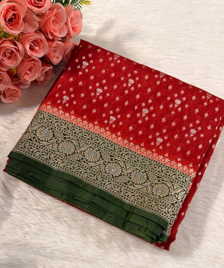 Red Semisilk Banarasi Saree