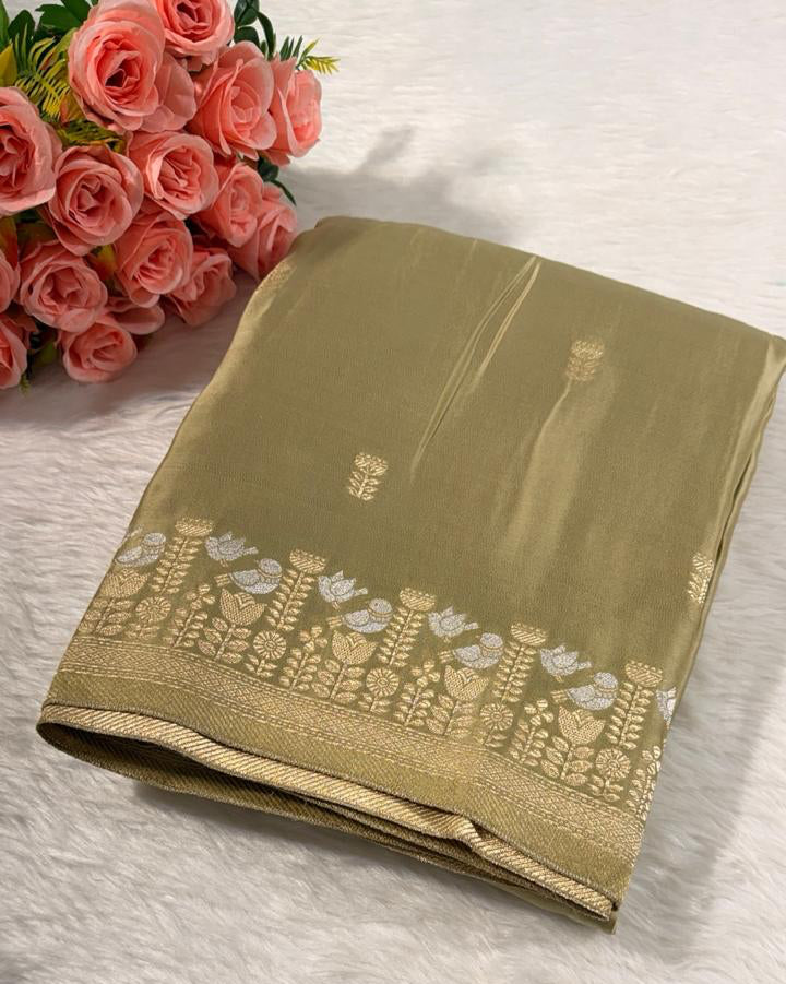 Champagne Satin Banarasi Saree