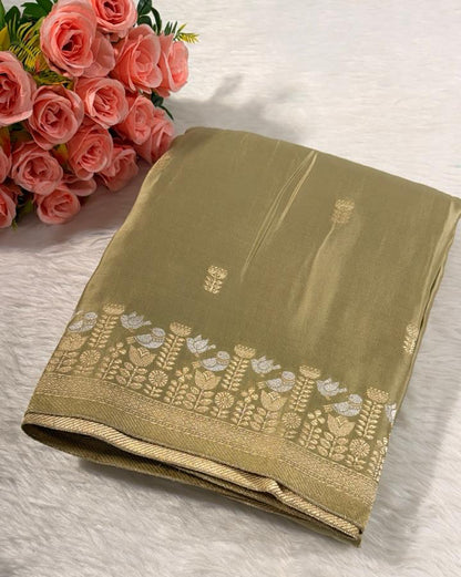 Champagne Satin Banarasi Saree