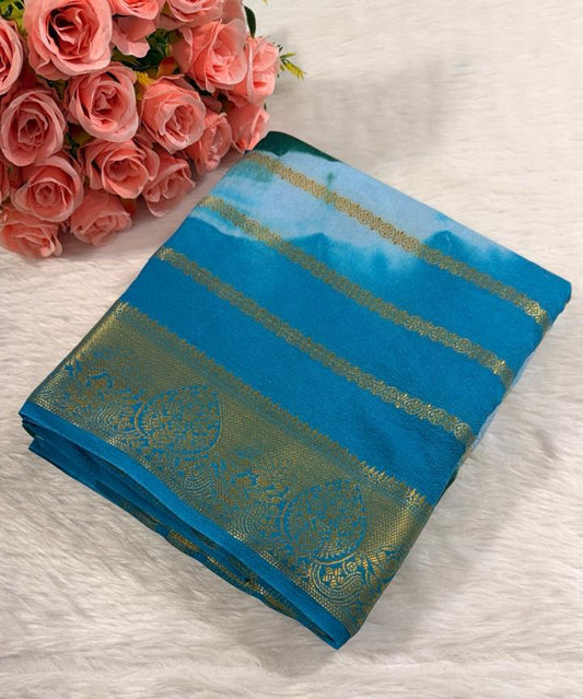 Blue semisilk Banarasi saree
