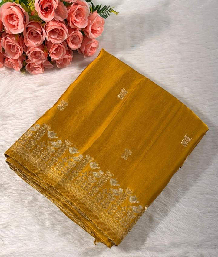 Gold satin banarasi saree