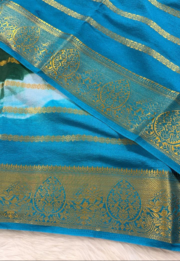 Blue Semisilk Banarasi Saree