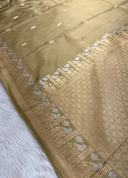 Champagne Satin Banarasi Saree