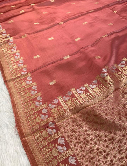 Onion Pink Satin Banarasi Saree