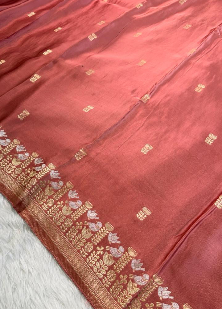 Onion Pink Satin Banarasi Saree