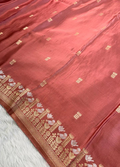 Onion Pink Satin Banarasi Saree