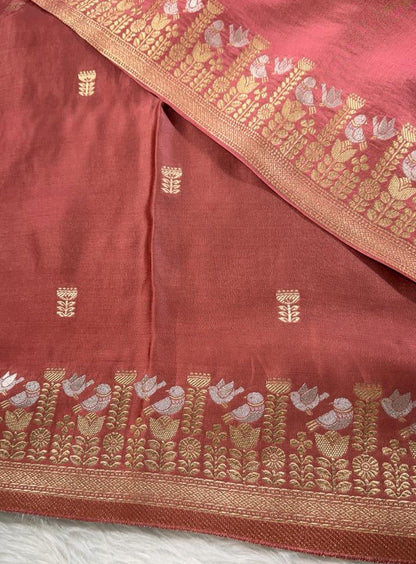 Onion Pink Satin Banarasi Saree