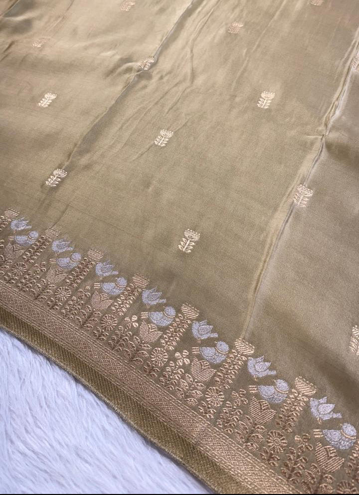 Champagne Satin Banarasi Saree