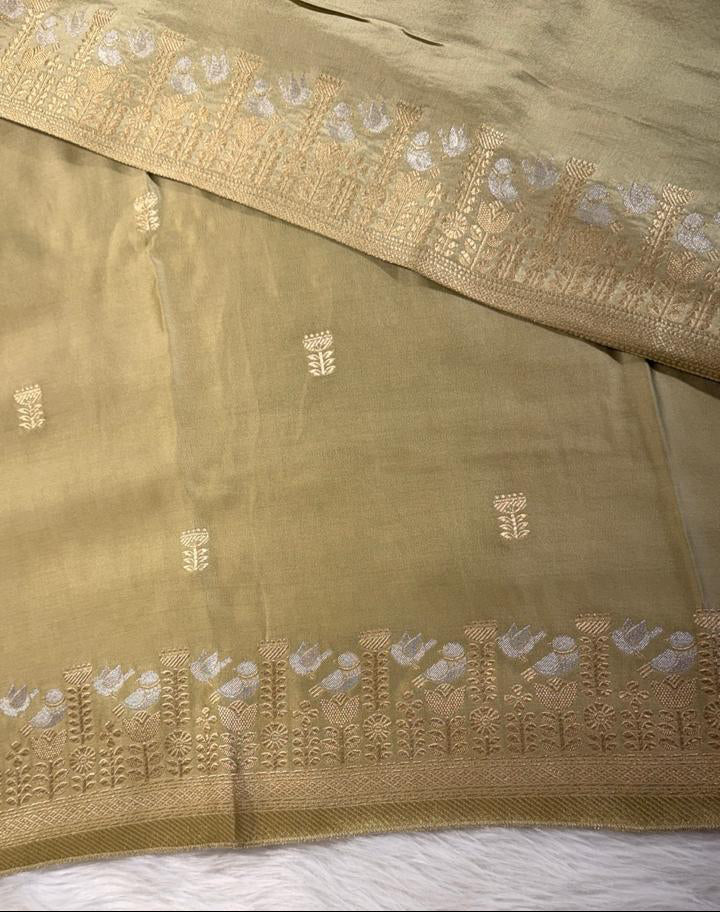 Champagne Satin Banarasi Saree