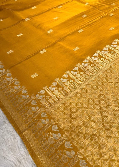 Gold Satin Banarasi Saree