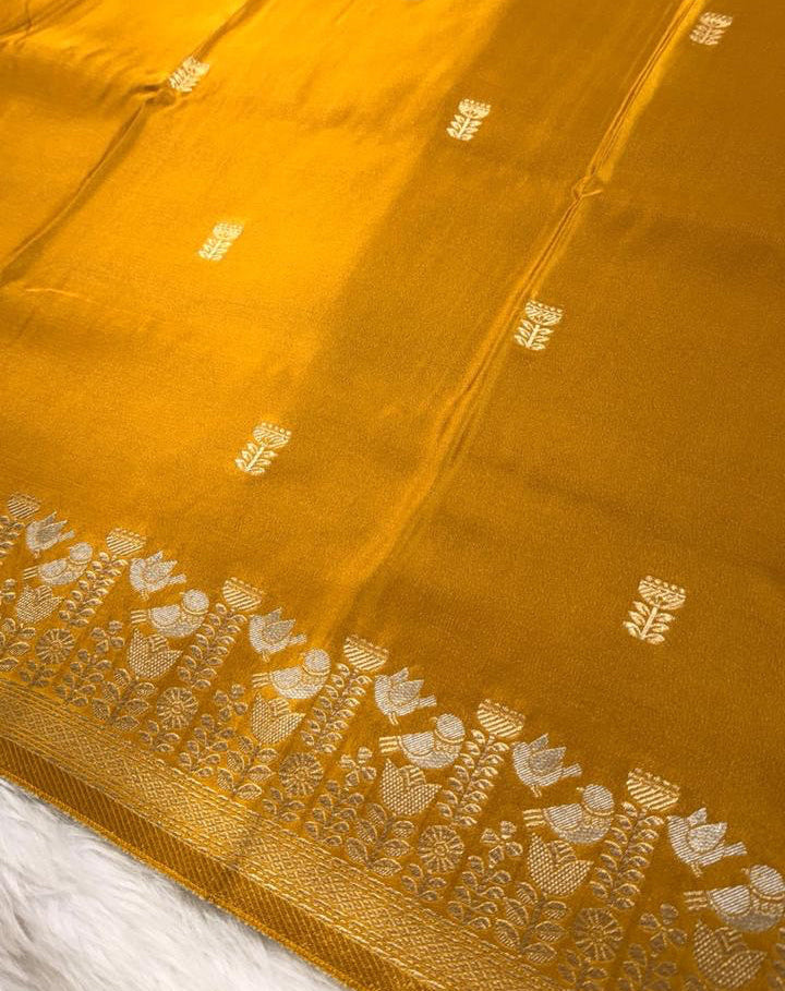 Gold Satin Banarasi Saree