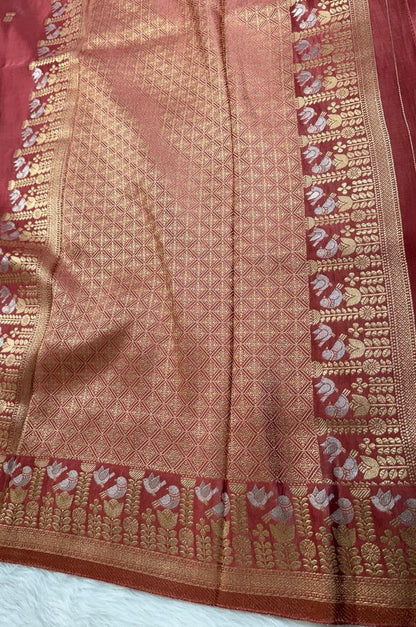 Onion Pink Satin Banarasi Saree