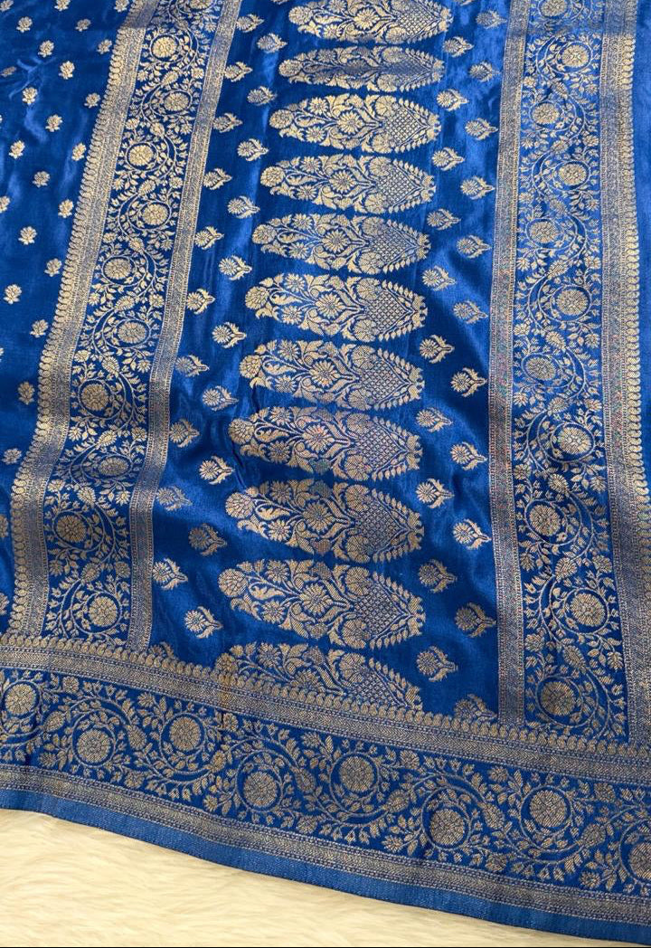 Deep Blue Satin Banarasi saree