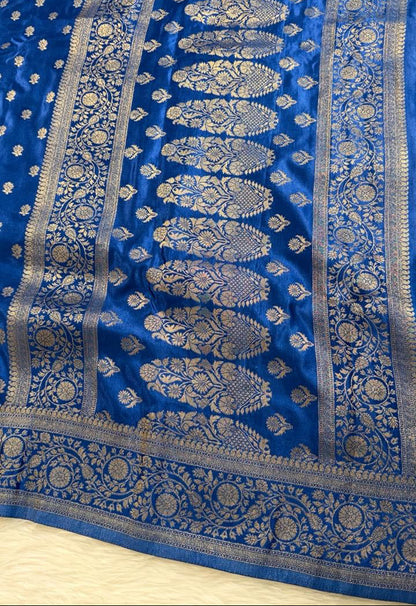 Deep Blue Satin Banarasi saree