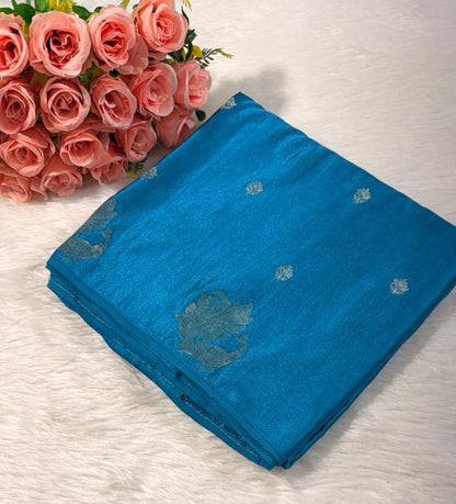 Blue Satin Banarasi Saree