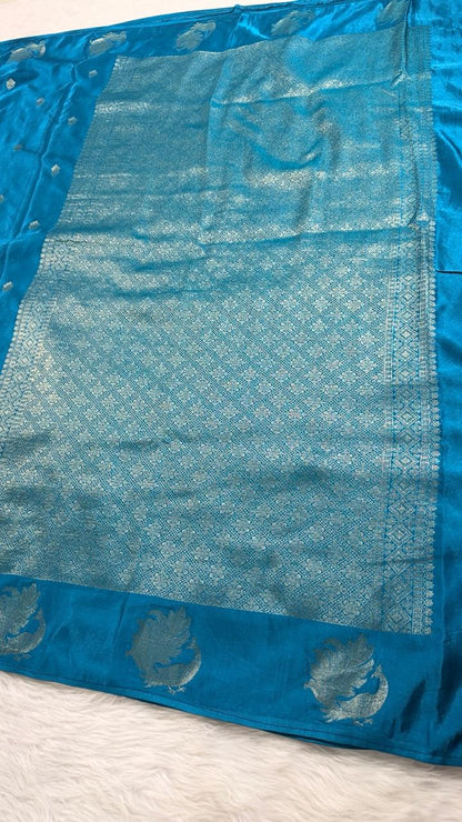 Blue Satin Banarasi Saree