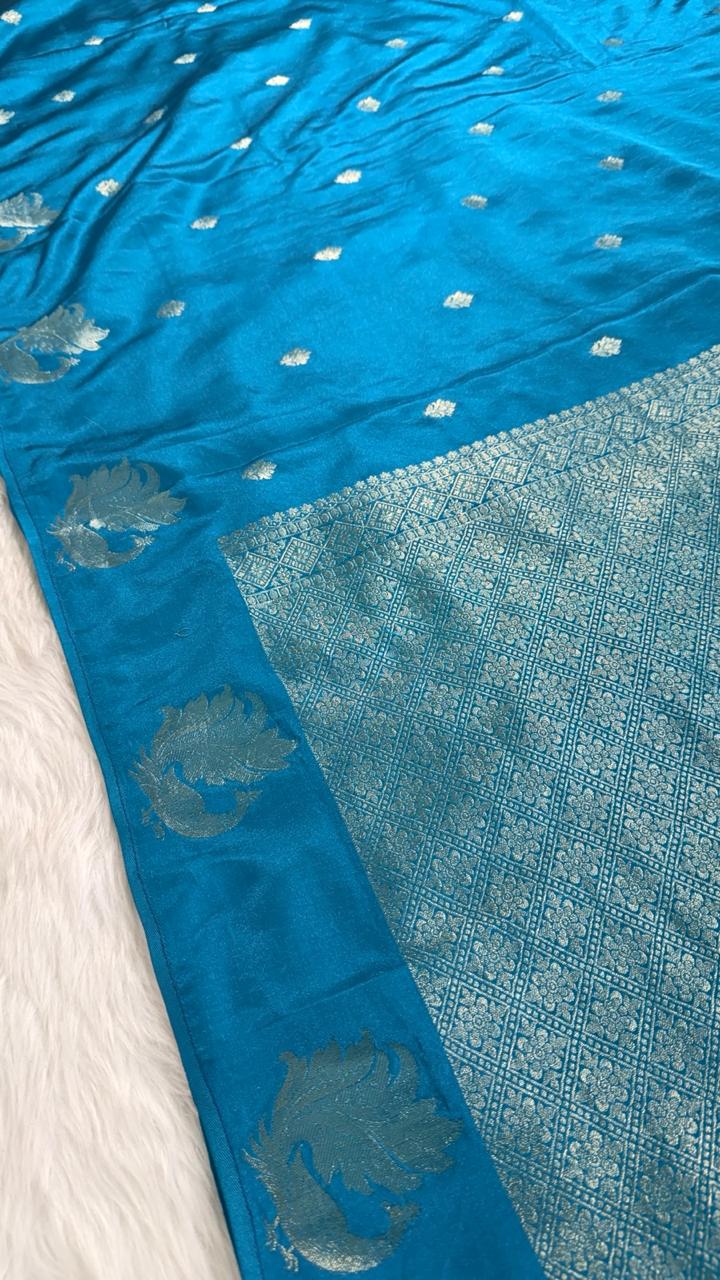 Blue Satin Banarasi Saree