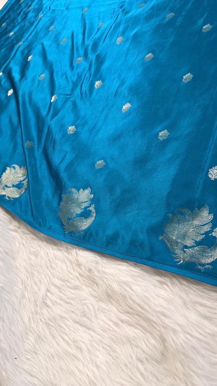 Blue Satin Banarasi Saree