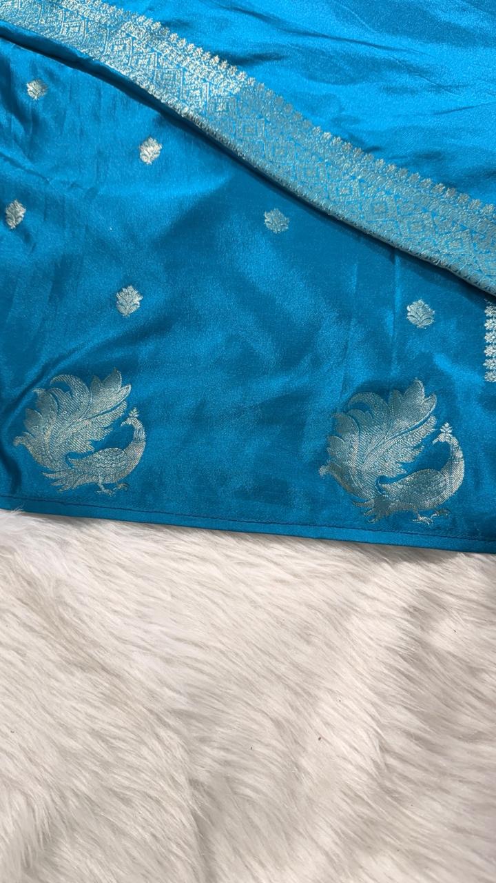 Blue Satin Banarasi Saree