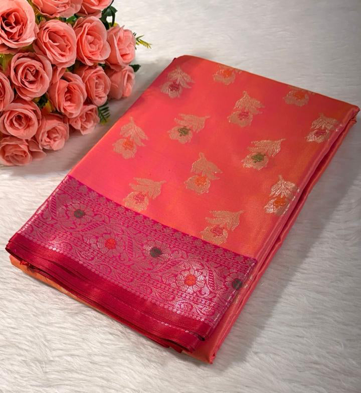 Orange Banarasi saree,banarasi silk saree