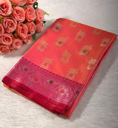 Orange Banarasi saree,banarasi silk saree