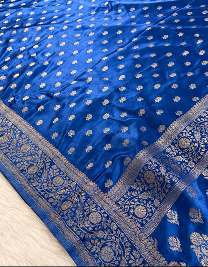 Deep Blue Satin Banarasi saree