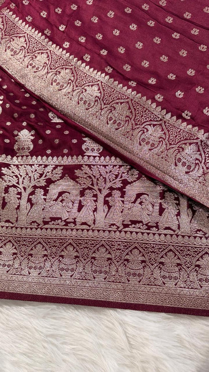Maroon Satin Banarasi Saree
