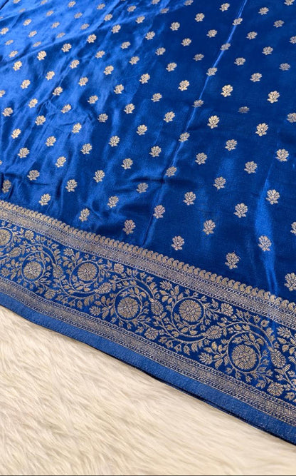 Deep Blue Satin Banarasi saree